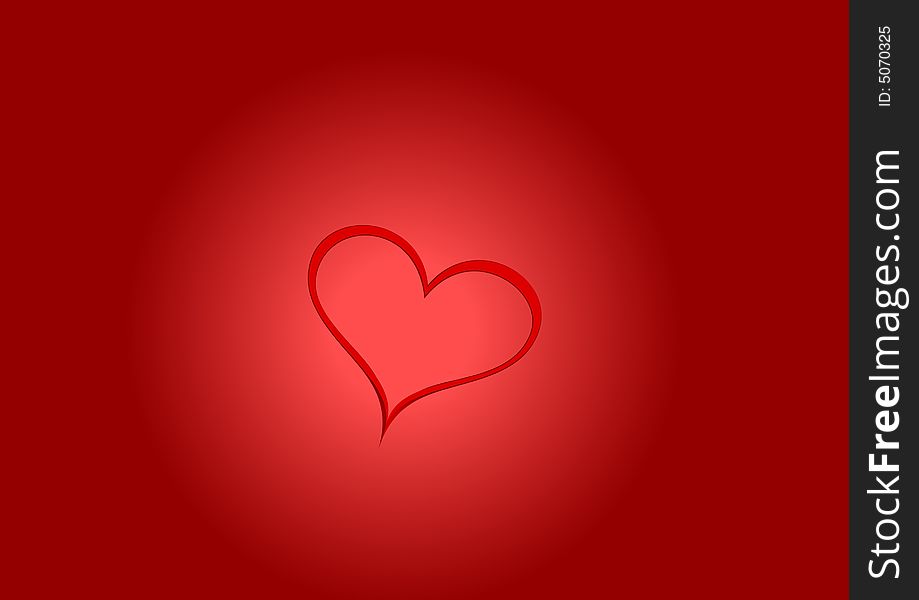 Red heart on red background. Radial gradient.