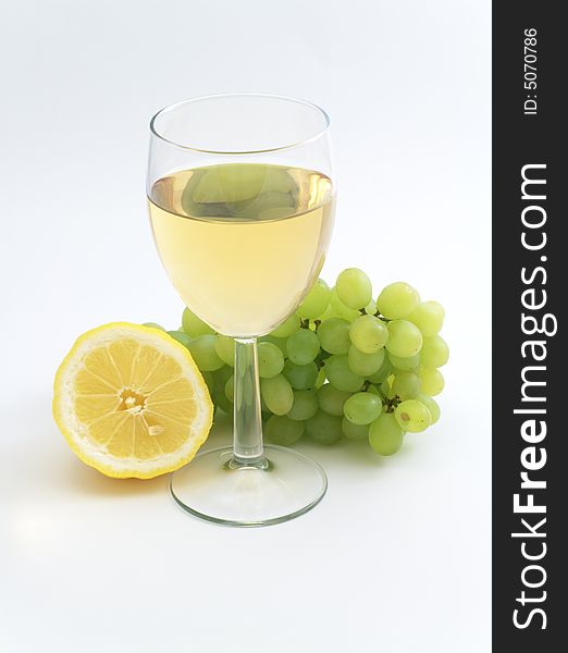 Wine, lemon and grape