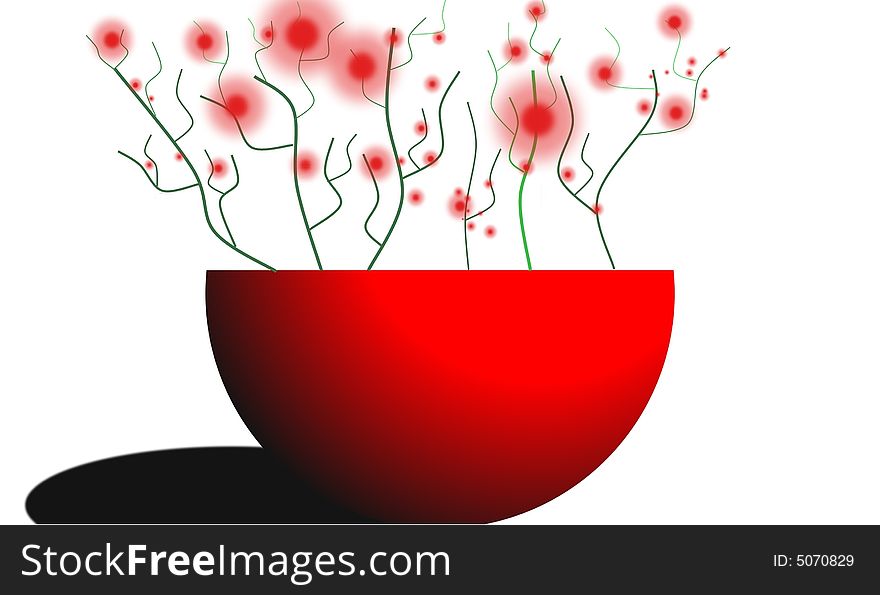 A bunch of red flowers in a red vase illustration. A bunch of red flowers in a red vase illustration
