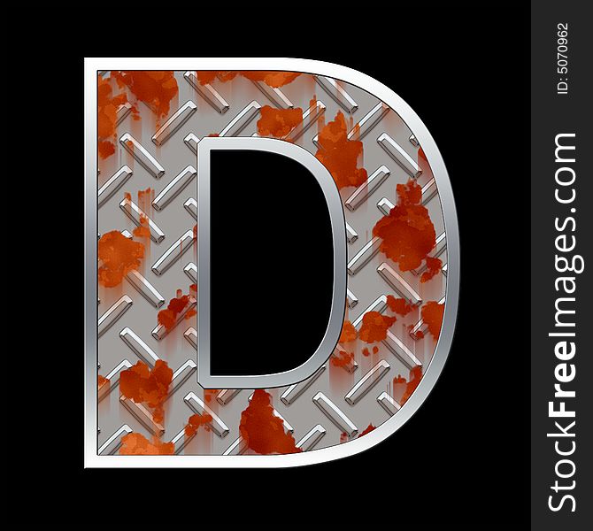 Rusty diamond plate metal capital letter over black background