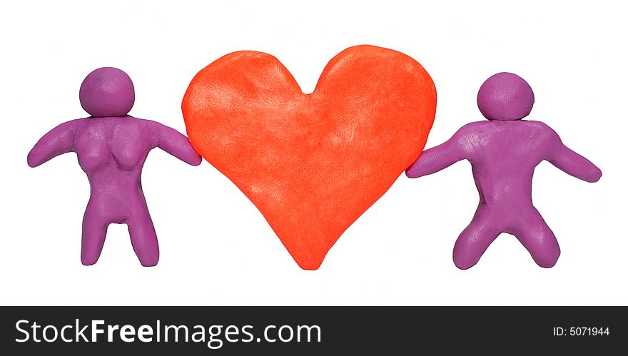 Couple holding heart isolated over white