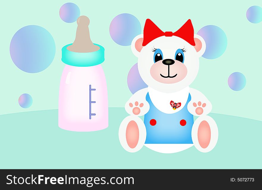 Polar teddy bear and baby bottle