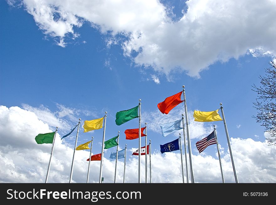 Colorful Flags In The Blue Sky