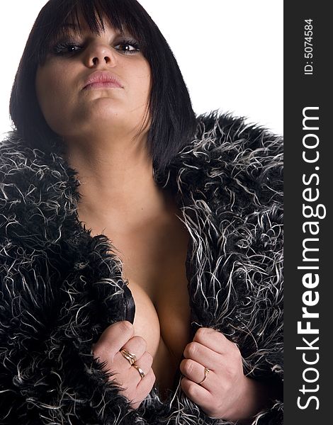 One young glamour model in artificial fur