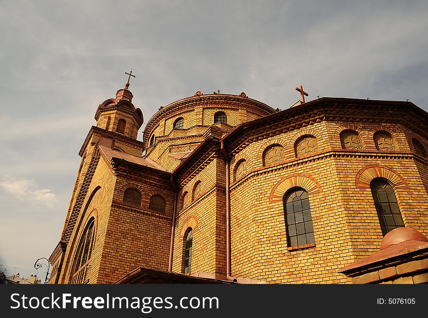 A view with an old catholic church in Serbia