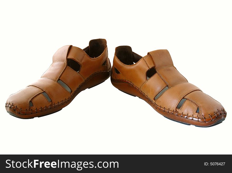 Man's summer leather brown shoes (sandals or mocassins). Man's summer leather brown shoes (sandals or mocassins).