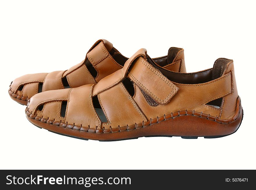 Man's summer leather brown shoes (sandals or mocassins). Man's summer leather brown shoes (sandals or mocassins).