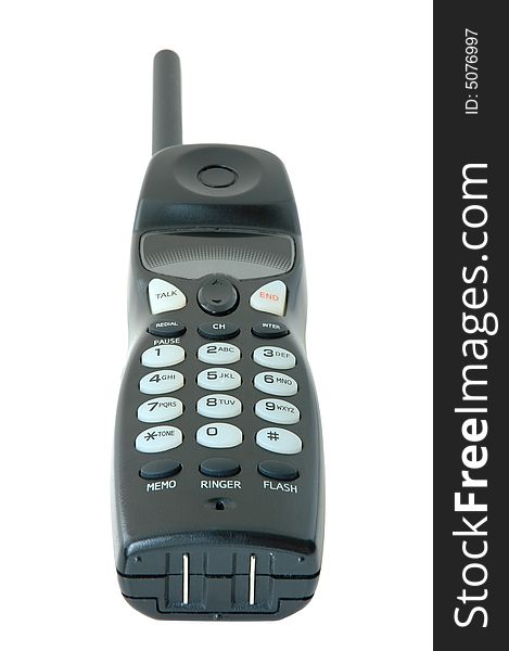 Black coloured  plastic radio-telephone (with receiver). Black coloured  plastic radio-telephone (with receiver).