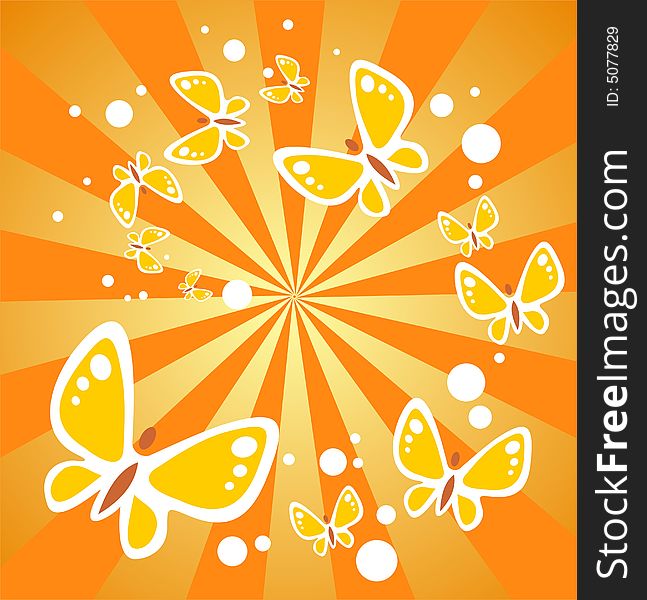 Ornate flying butterflies on a yellow striped background. Ornate flying butterflies on a yellow striped background.