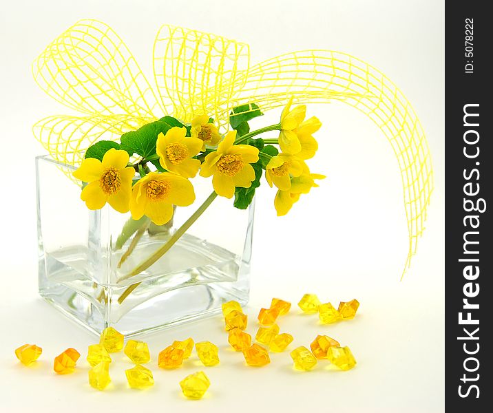 Spring decoration with flowers and crystal