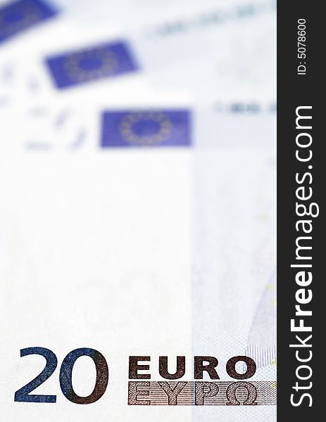 Money Details Of 20 Euro Note - Focus On Front. Money Details Of 20 Euro Note - Focus On Front