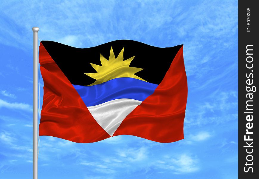 Illustration of waving Antiguan and Barbudan Flag on blue sky. Illustration of waving Antiguan and Barbudan Flag on blue sky