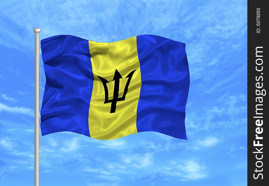 Illustration of waving Barbadian Flag on blue sky. Illustration of waving Barbadian Flag on blue sky