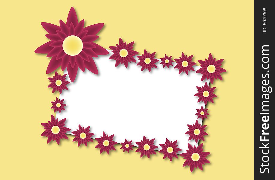 Illustration of red flowers around white card. Illustration of red flowers around white card