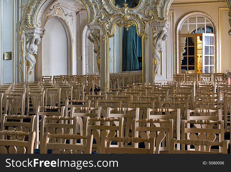 Conference hall in old building in baroque style