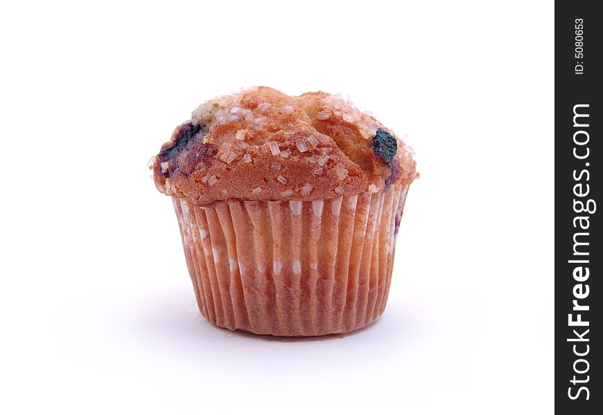 Blueberry muffin with sugar isolated on white background