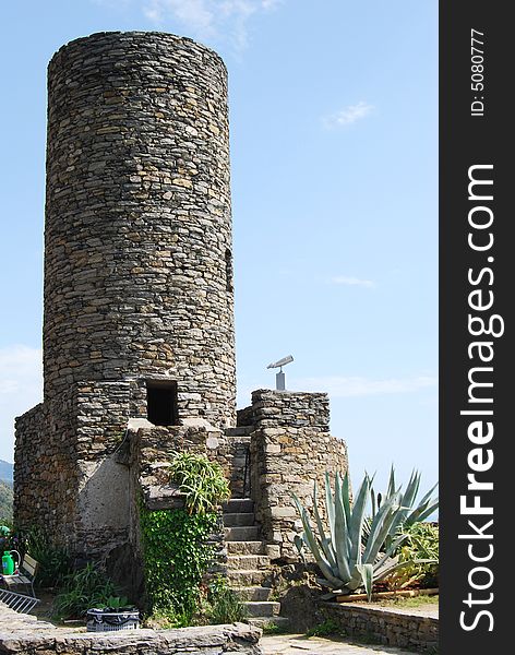 The tower of the Doria's Castle in Vernazza, Cinque Terre in Liguria, Italy. The tower of the Doria's Castle in Vernazza, Cinque Terre in Liguria, Italy