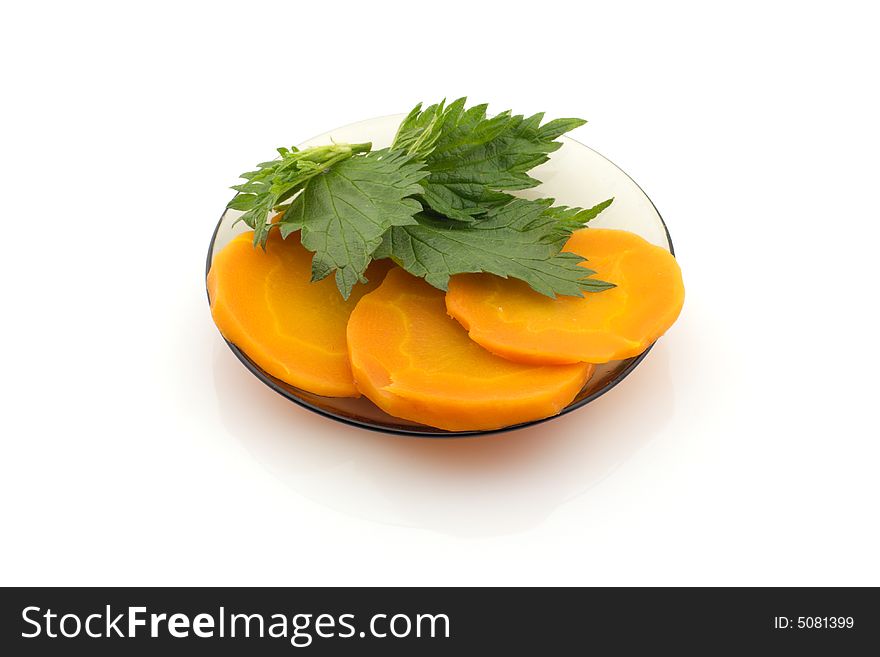 Appetizer: Steamed Carrot Slices And Nettle Leaves