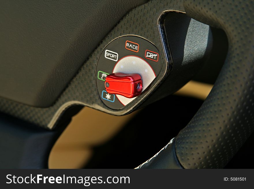 Carbon fibre car selector set on steering wheel