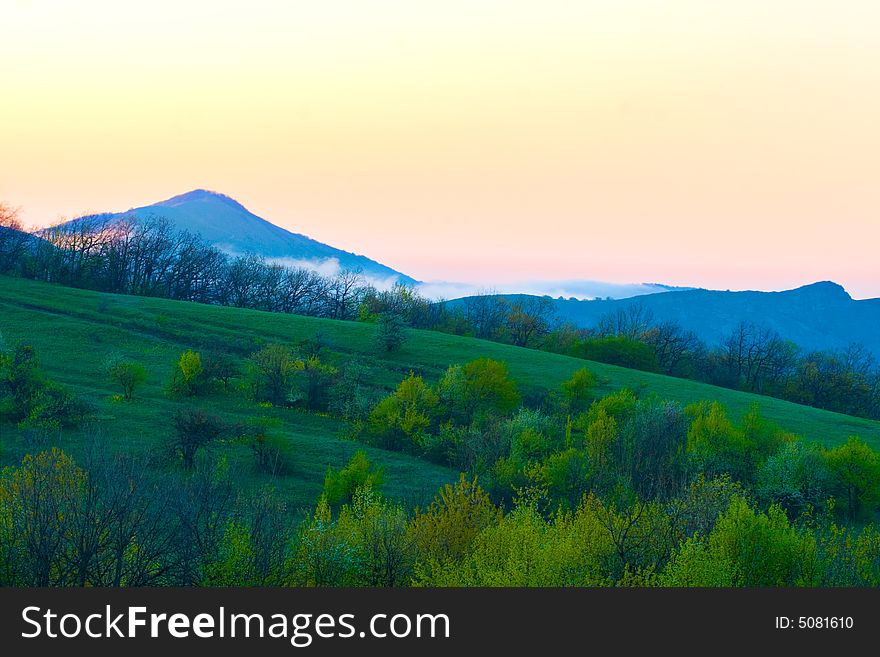 Beautiful sunset in Crimea mountain