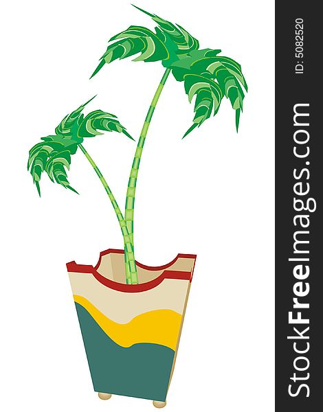 Art illustration of a cachepot with two palmtrees
