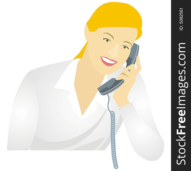 Art illustration of a woman talking on the telephone. Art illustration of a woman talking on the telephone