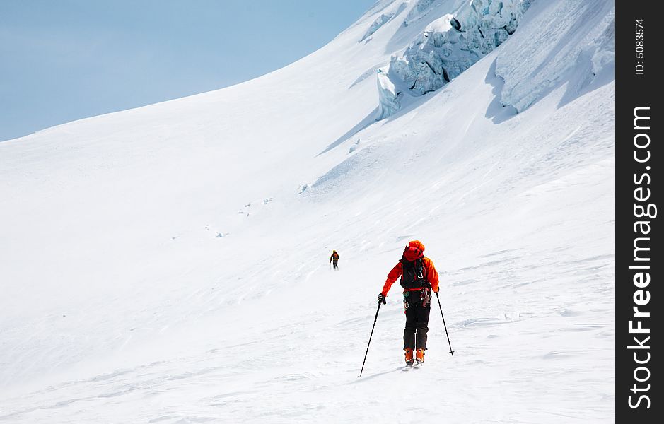 Freerider skier in the Schwarztor Glacier, Monte Rosa (4664 mt). Zermatt, Swiss, Europe. Freerider skier in the Schwarztor Glacier, Monte Rosa (4664 mt). Zermatt, Swiss, Europe.