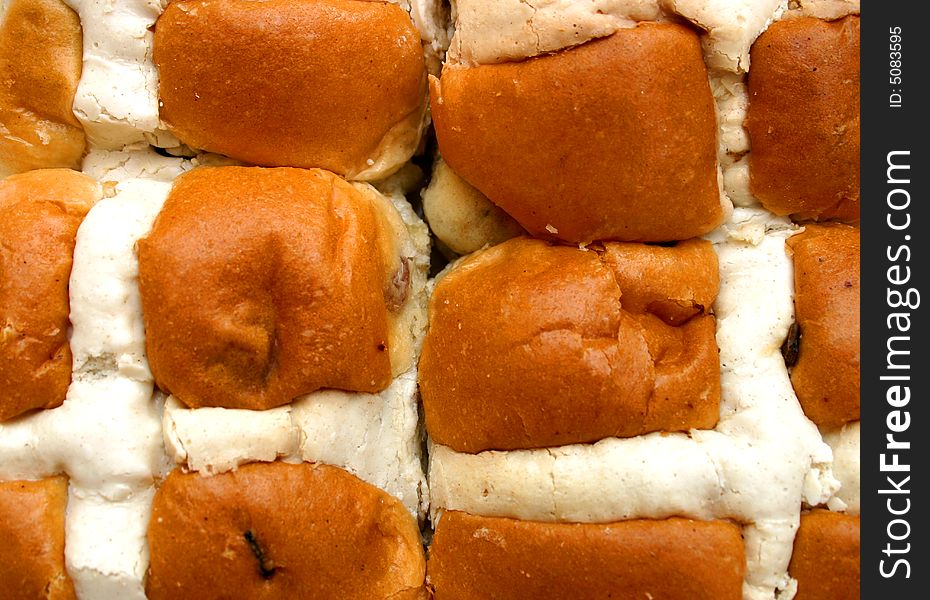 Close up abstract photo of hot cross buns