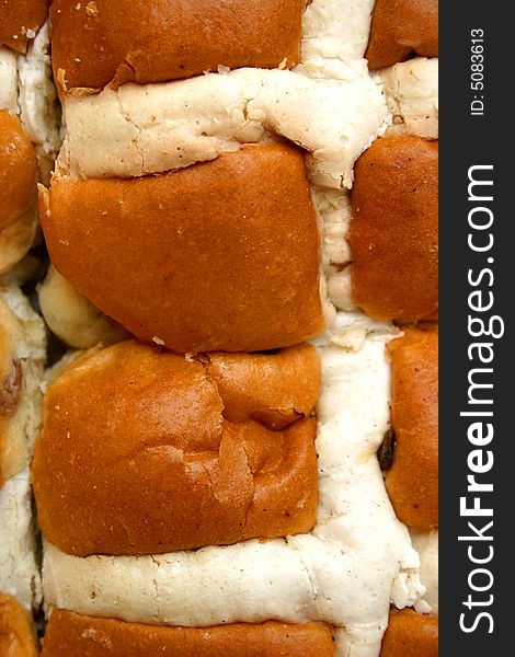 Close up abstract photo of hot cross buns