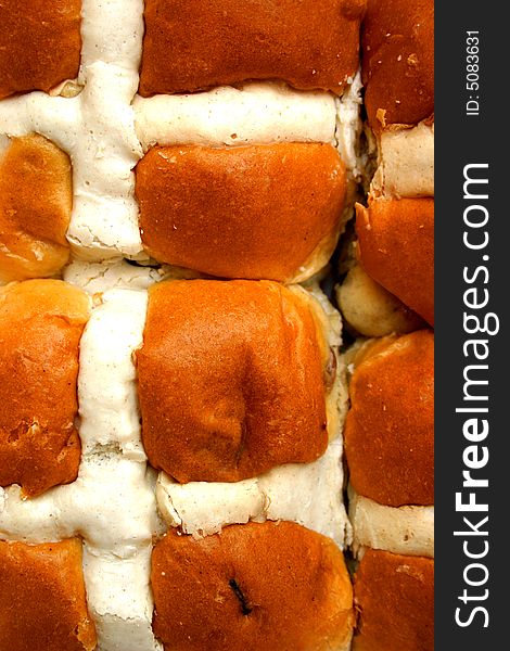 Close up abstract photo of hot cross buns