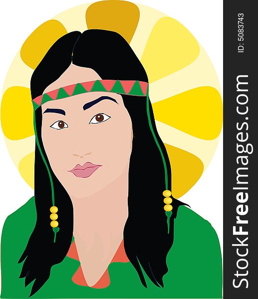 Illustration of mohican girl in traditional dress