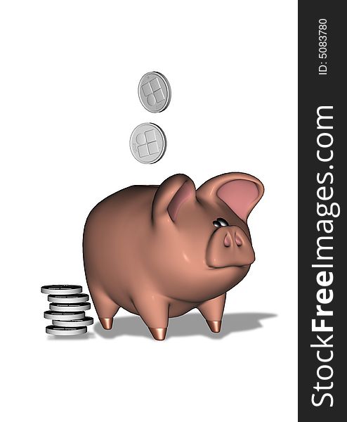 3D rendered piggy bank with clipping path