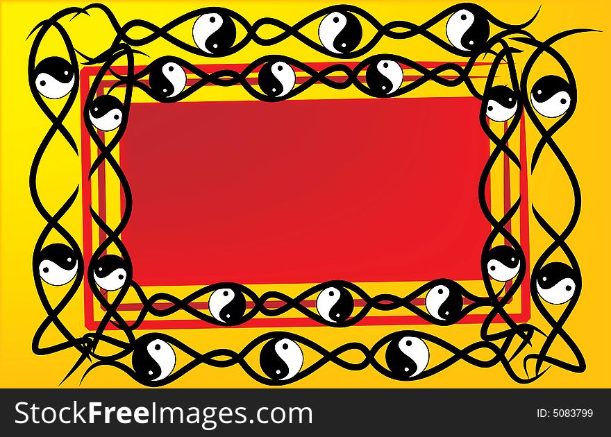 Yin yang frame in red, yellow, black and white. Yin yang frame in red, yellow, black and white