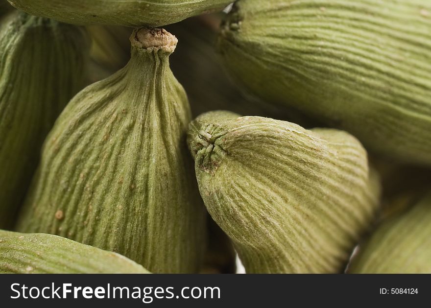 Group of cardamom pods macro