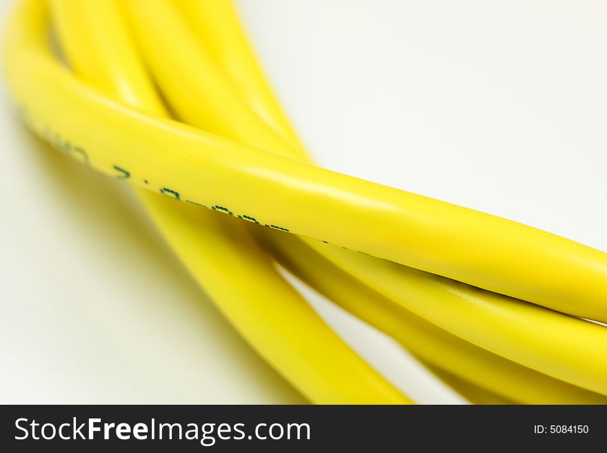 Yellow Computer Network Cable on White background