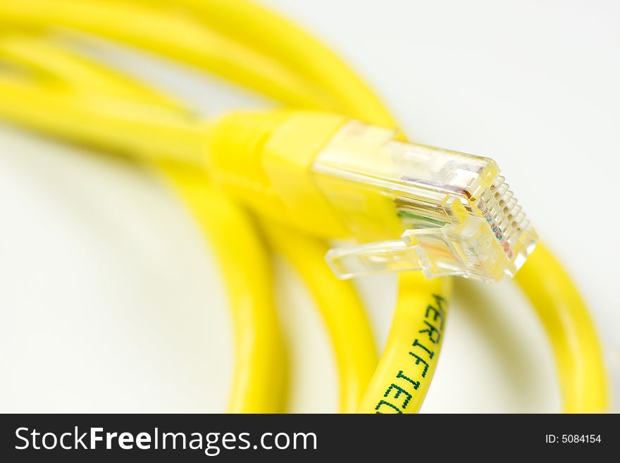 Yellow Computer Network Cable on White background