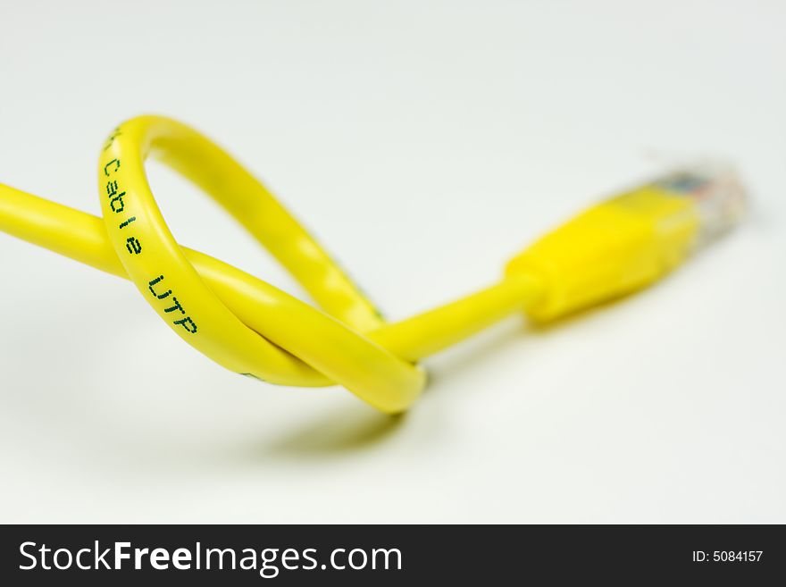 Yellow Computer Network Cable on White background
