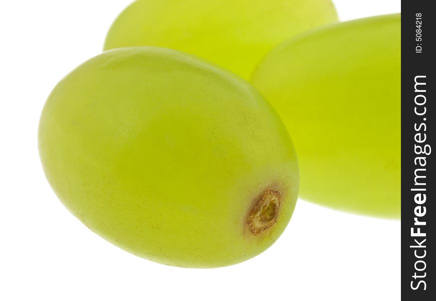 Green grapes macro isolated against white background. Green grapes macro isolated against white background