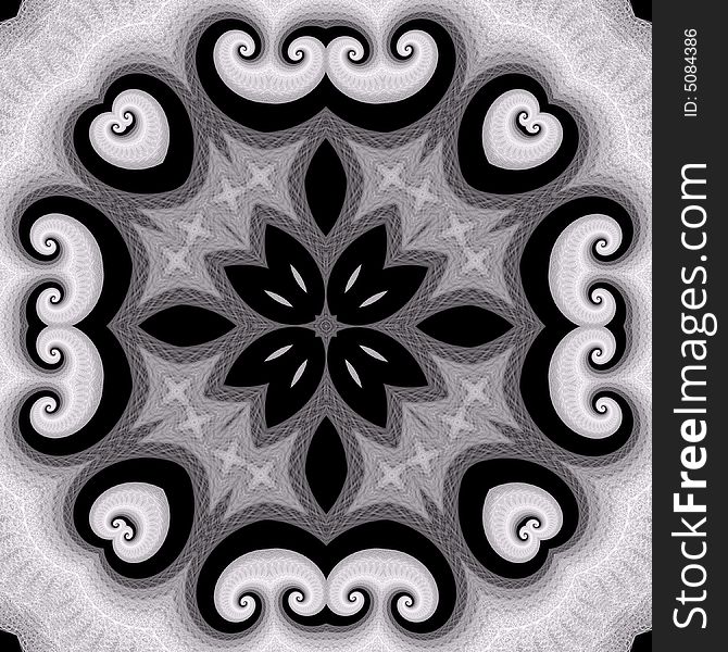 Abstract fractal image resembling black and white lace