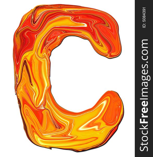 Illustration of isolated Alphabet C in molten colours on white Background