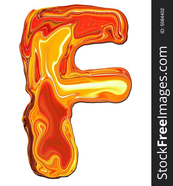 Illustration of isolated Alphabet F in molten colours on white Background
