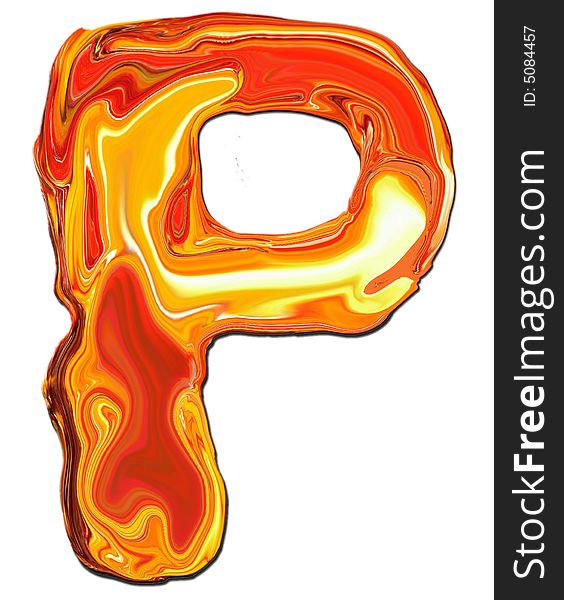 Illustration of isolated Alphabet P in molten colours on white Background