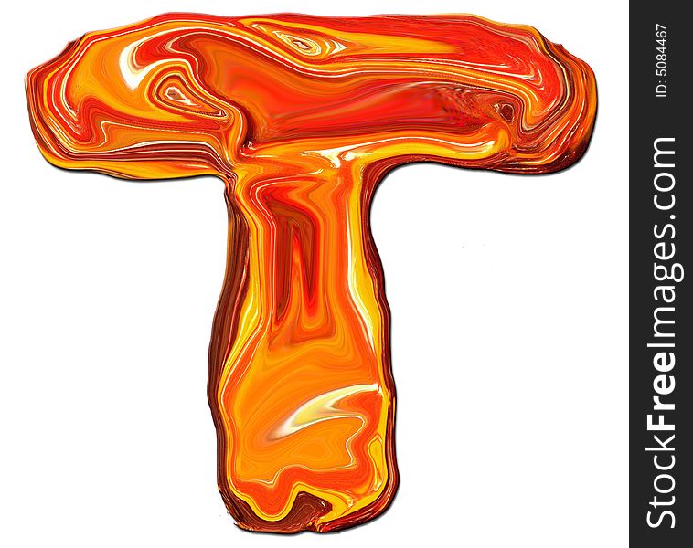 Illustration of isolated Alphabet T in molten colours on white Background