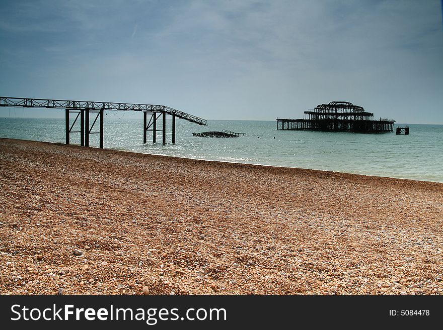 This is the remains of the Brighton west pier after the fire living little but the metal shell. This is the remains of the Brighton west pier after the fire living little but the metal shell