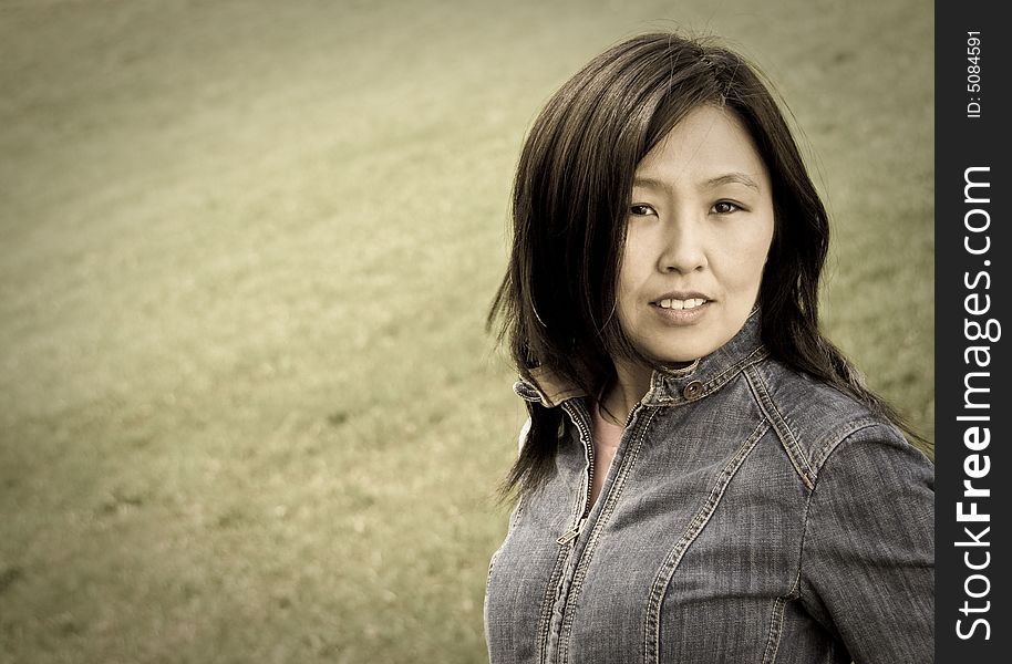 Aged style portrait of young attractive woman outdoors. You can use left part as copyspace. Aged style portrait of young attractive woman outdoors. You can use left part as copyspace.