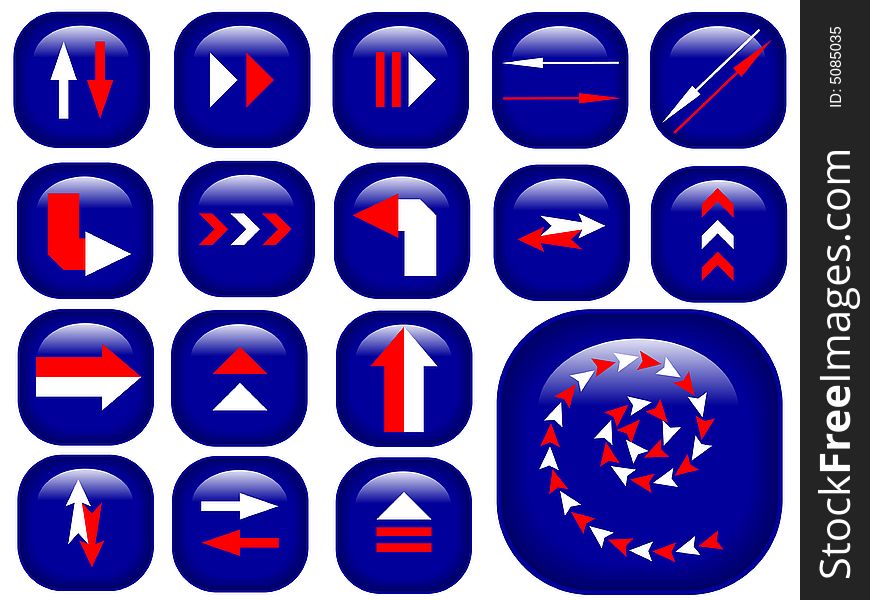 Red and white arrows on blue glossy webbuttons. Red and white arrows on blue glossy webbuttons