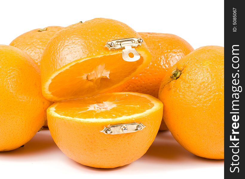 Casket from fresh orange isolated on a white background