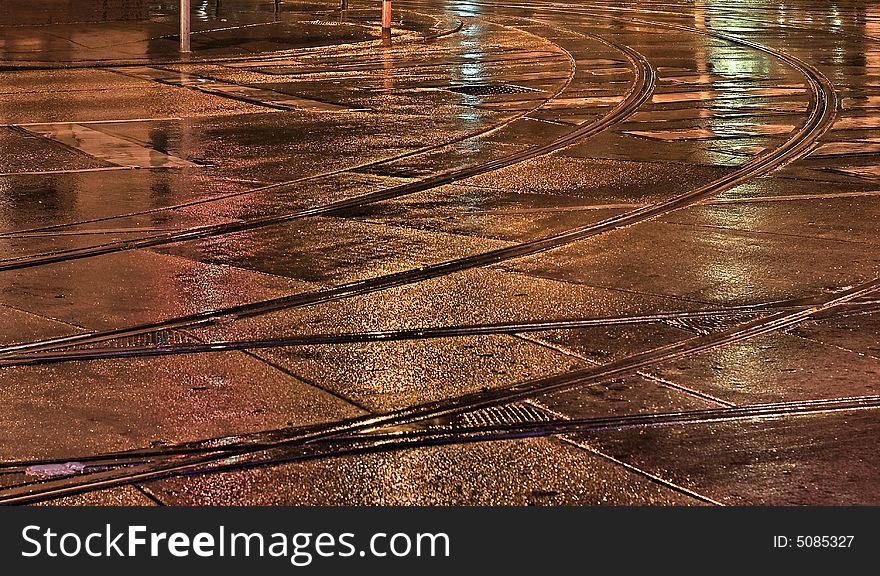 Rails at a rainy night