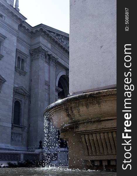 Cathedral with fountain and waterdrops. Cathedral with fountain and waterdrops