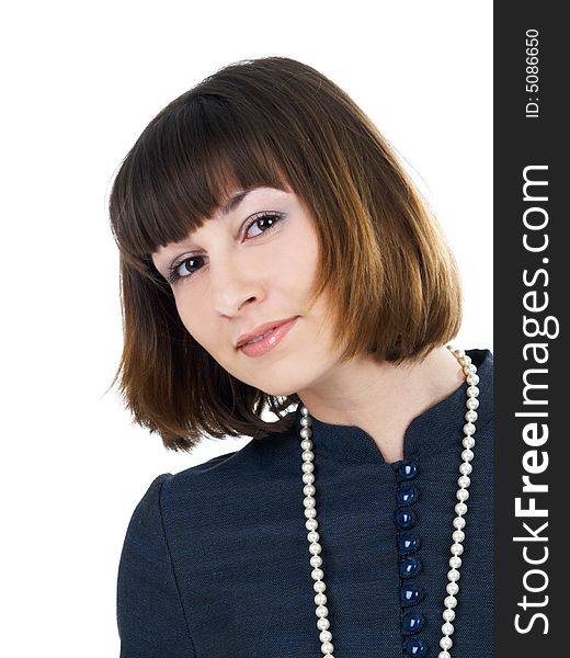 Beautiful girl with beads looking to camera